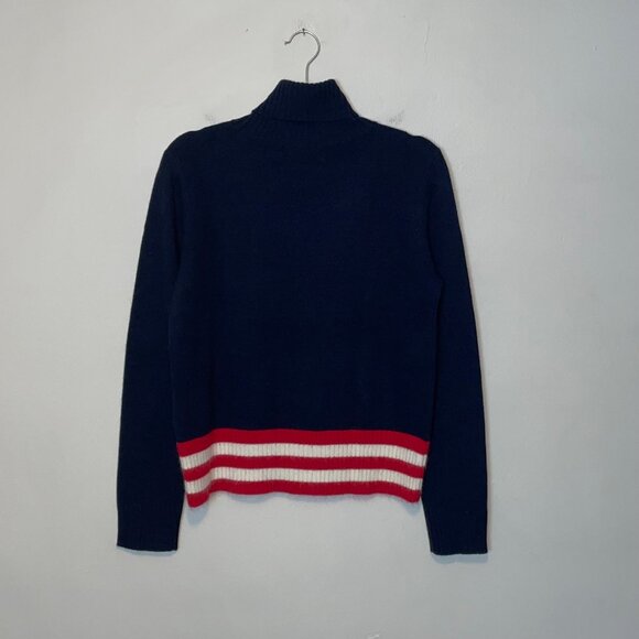 Vintage Tommy Hilfiger Star Pattern Navy Wool Blend Turtleneck Sweater Size L - Picture 3 of 6